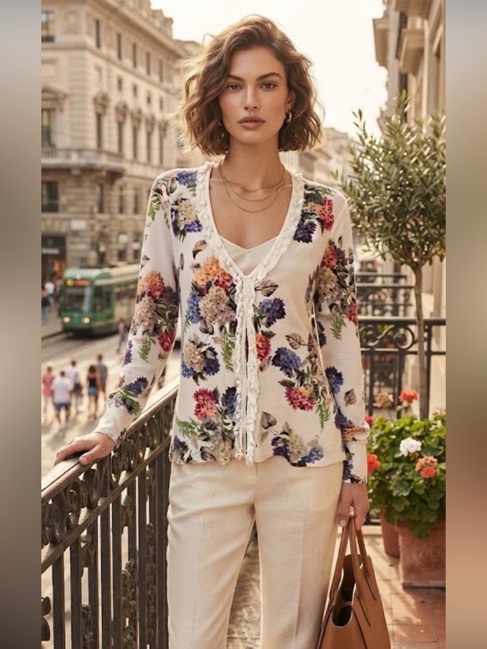 ESCADA virgin wool cashmere silk floral cardigan made in Italy